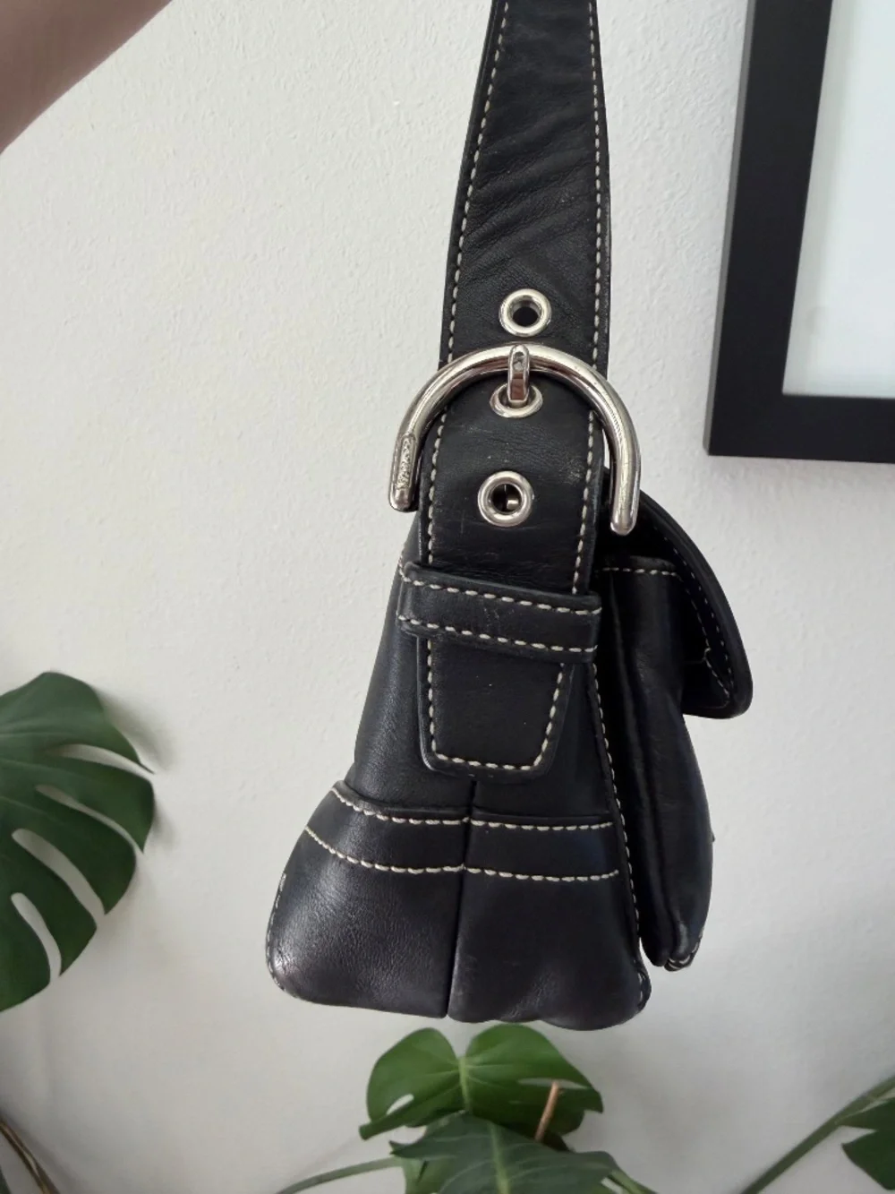 Y2K Vintage Coach Soho Small Pocket Flap Black Leather Buckle Shoulder Bag 1446
